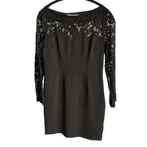 JAUNE ROUGE PARIS Women's Black Lace Dress Long Sleeve Boat Neck Goth, Medium